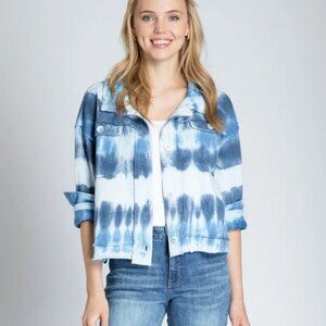 APNY Tie Dye Stripe Cotton Knit Jacket Shades Of Blue Button L